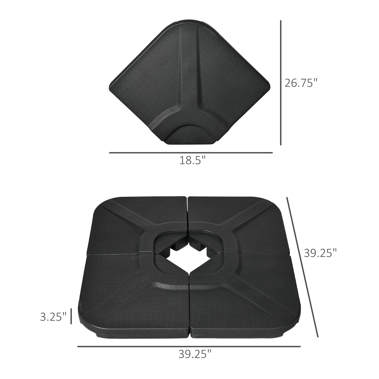 Outsunny 4-Piece 175lb Cantilever Patio Umbrella Base Weights for Offset Hanging Umbrella, HDPE Water or Sand Filled Umbrella Weights for Cross Base Stand, Black