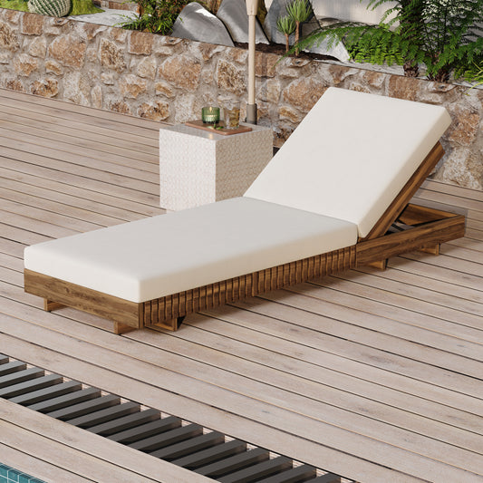 LOUNGE CHAISE SET, ACACIA SOLID WOOD WITH  LOUNGE CUSHION (Cream) - Matching Dark Grey Version Available