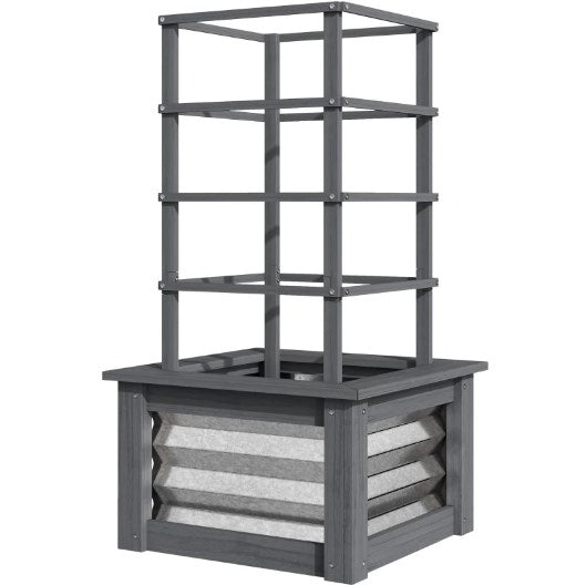 Versatile Raised Garden Bed,Galvanized Planter Box Elevated Garden Bed,Wooden Garden Bed with Trellis