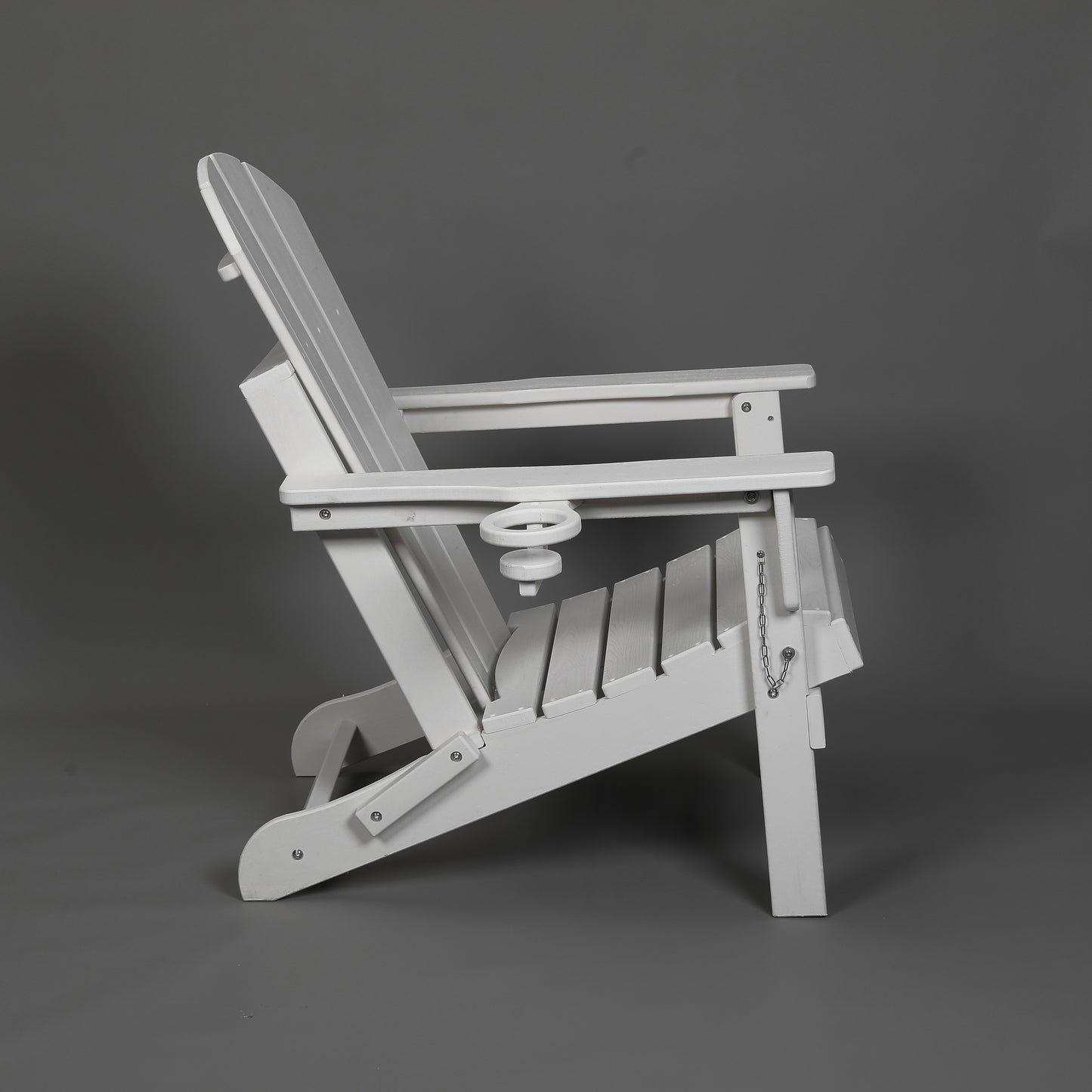 HDPE Folding Adirondack Chair with Dual Cup Holder - Composite Adirondack Chair with Wood Texture- White