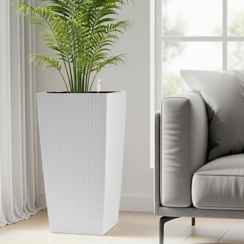 30 in. White Plastic Rectangle Outdoor Planter Self-Watering Drainage Holes and Inner Trays (1-Pack)