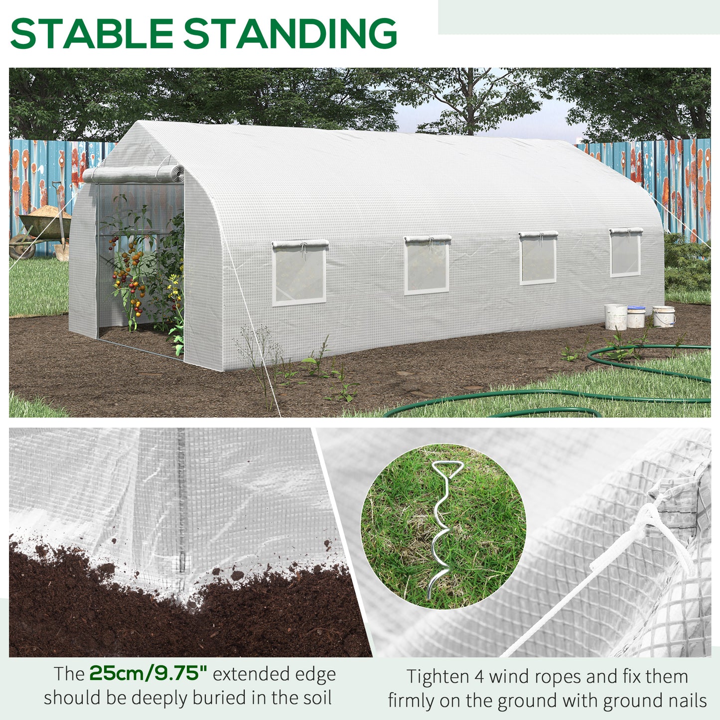 Outsunny 20' x 10' x 7' Walk-in Tunnel Greenhouse with Zippered Mesh Door & 8 Mesh Windows, Gardening Plant Hot House with Galvanized Steel Hoops, White