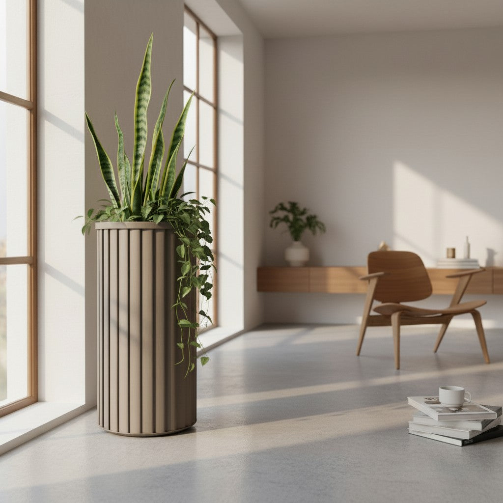 Round Strata Column Planter XL - Grey Brown