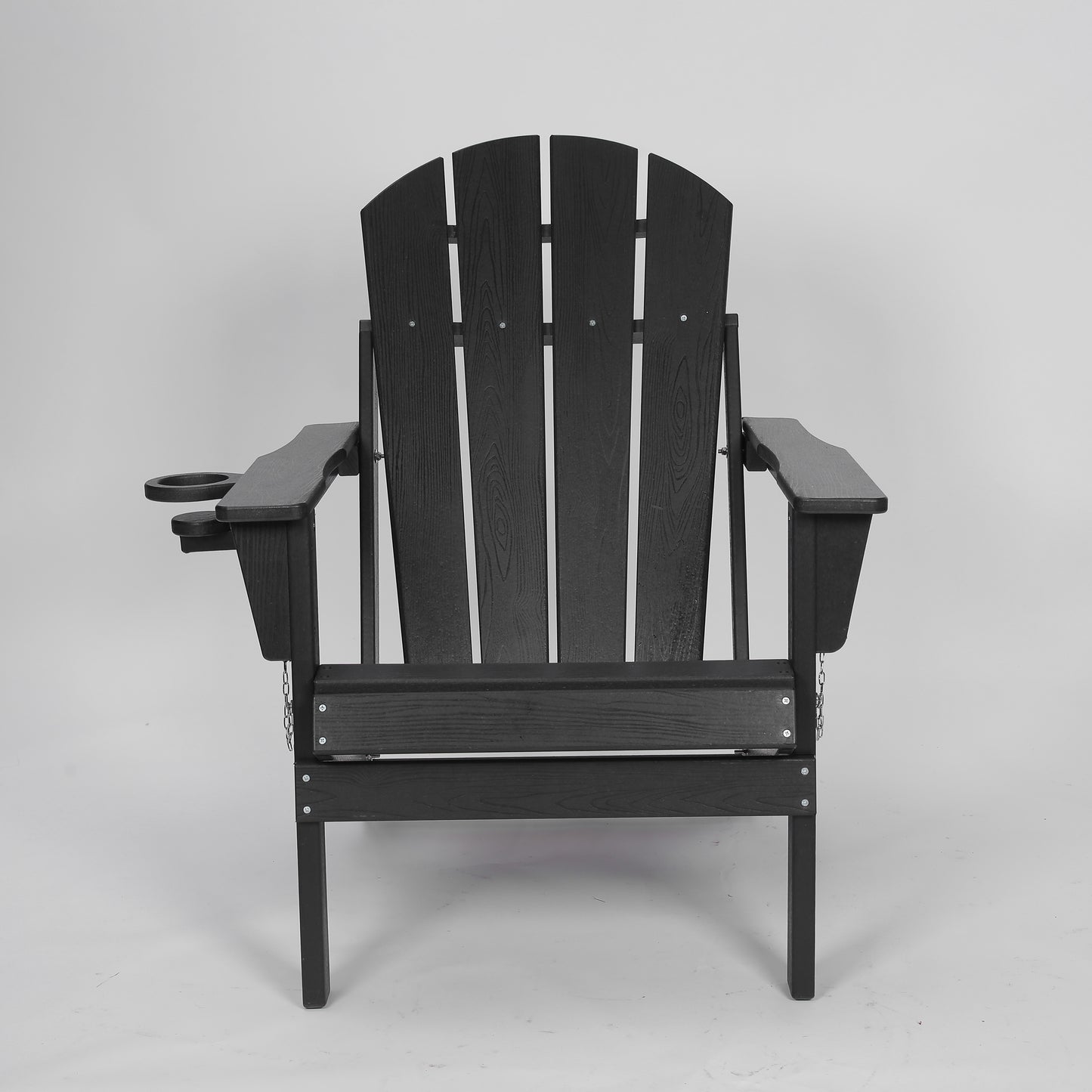 HDPE Folding Adirondack Chair with Dual Cup Holder - Composite Adirondack Chair with Wood Texture- Black