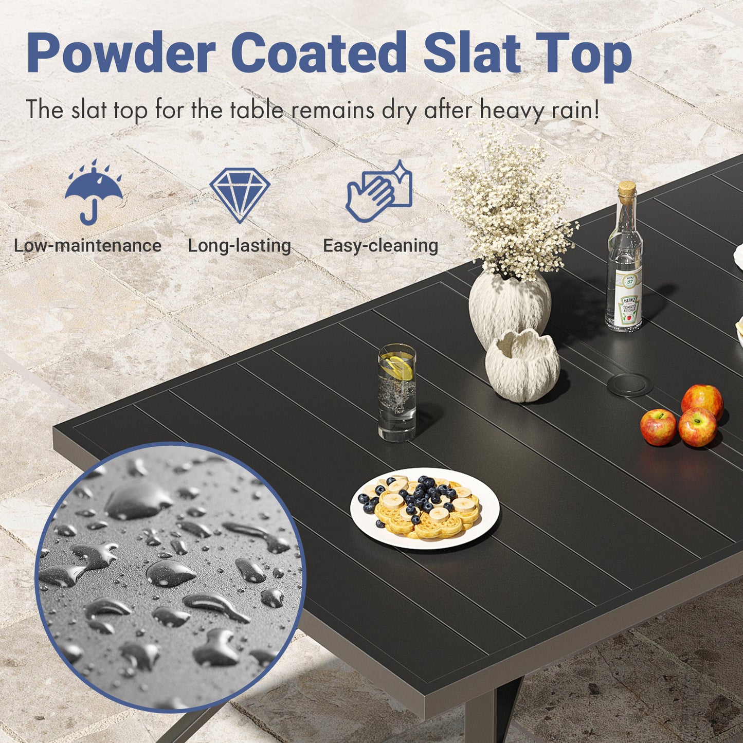 Outdoor Dining Table 60"x35", Rectangle Patio Dining Table with 1.57" Umbrella Hole, Outdoor Metal Furniture for Patio, Graden, Backyard and Poolside, Weather-Resistant