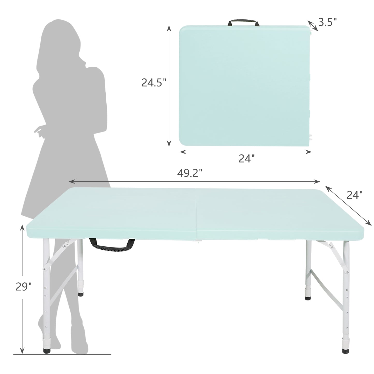 4ft Blue Portable Folding Table Indoor&Outdoor Maximum Weight 135KG Foldable Table for Camping