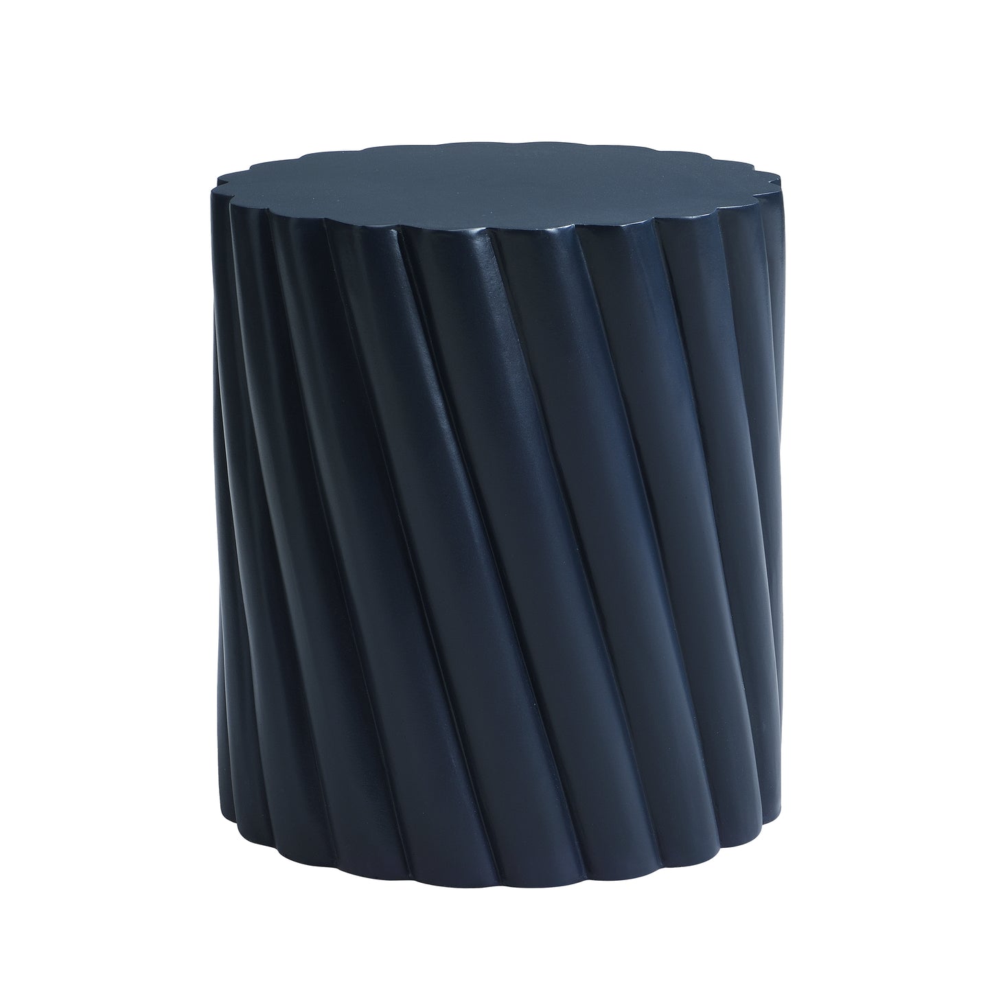 Modern Navy Blue Outdoor Table with Fluted Design - 16.02" Diameter, 18.31" H, MGO Material, 250 lbs Capacity, Assembly-Free Accent Table or Seat for Patio, Garden, or Balcony