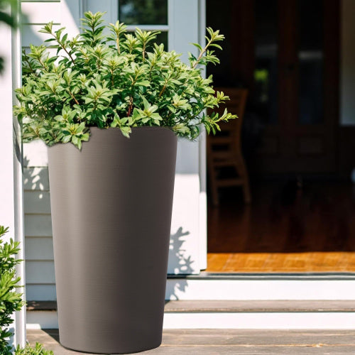 Junia Modern Large 21.7 in. Tall Grey Matte Plastic Round Patio Outdoor Planters (2-Pack)