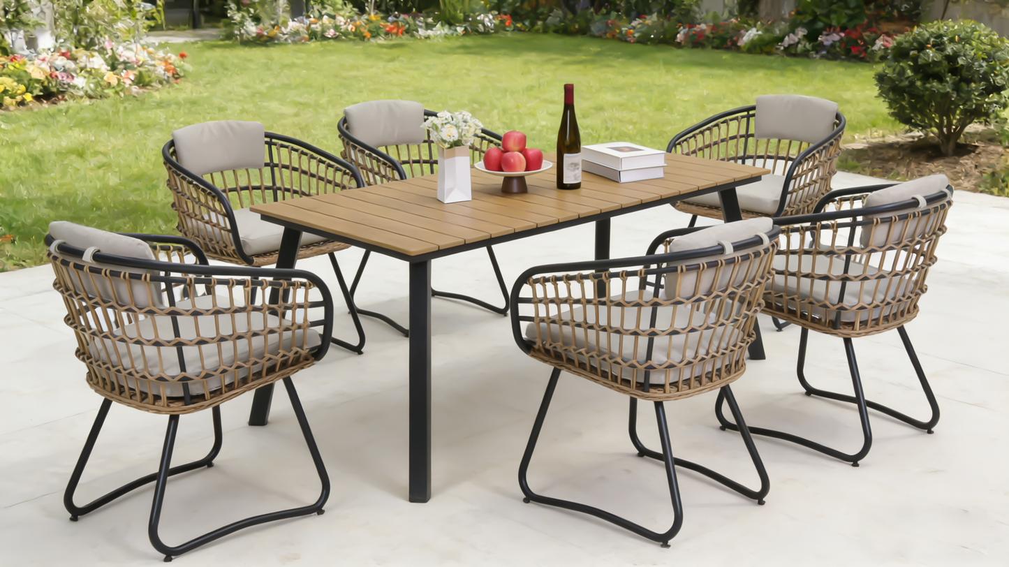 Outdoor Folding Dining Table for 4-6, steel Frame with Umbrella Hole for Patio, Garden, Backyard, Deck, Poolside (yellow)