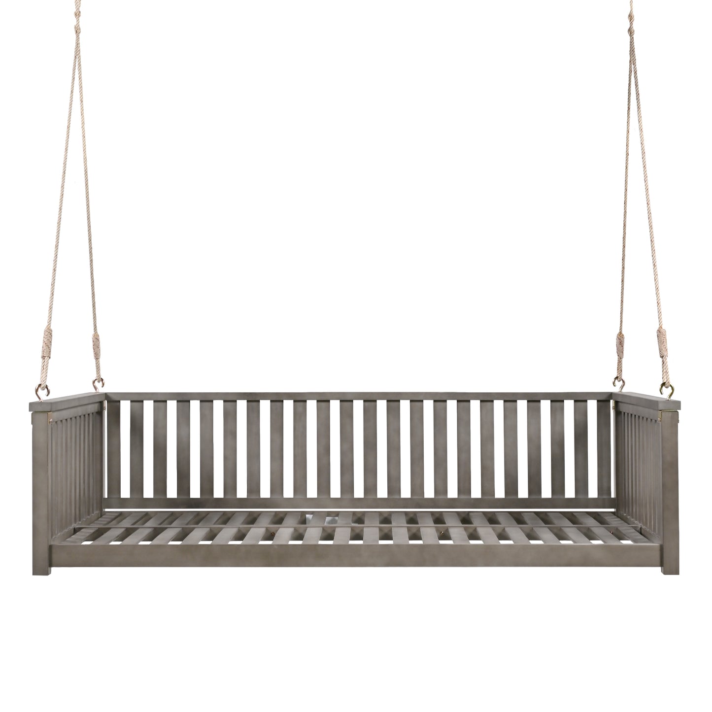 TOPMAX Patio Minimalist Twin Size Garden Swing Bed Wood Porch Swing with Ropes for Backyard, Safe Sloped Design, Gray