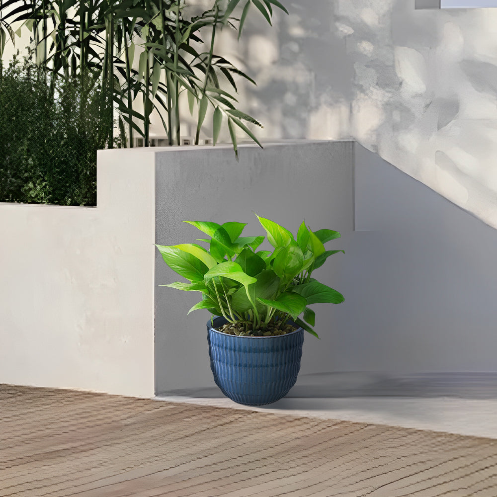 Handmade Navy Blue Ceramic Planter Set of 4 (5.31" to 14.17"), Indoor/Outdoor Flower Pots for Orchids, Succulents by Window, Couchside - Breathable Textured Clay with Drainage