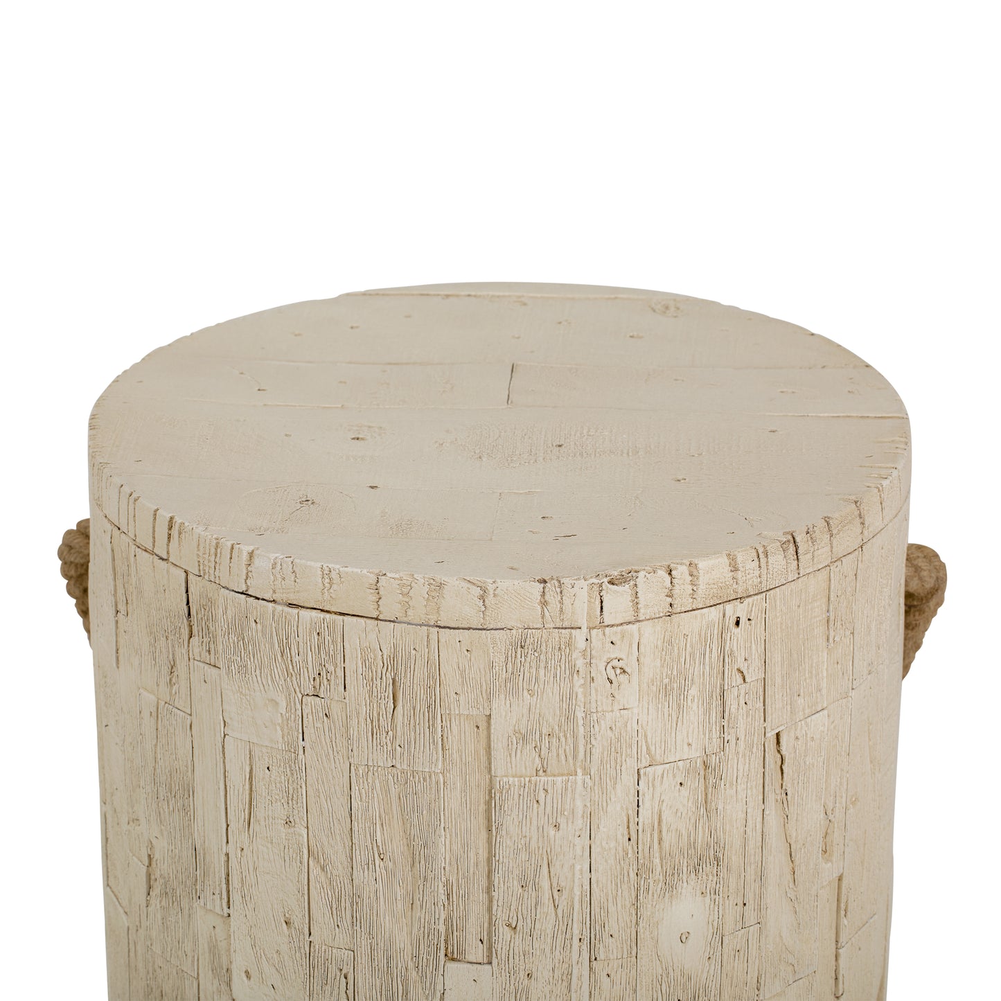 Outdoor Wood Grain Rustic MGO Side Table with Realistic Wood Vibe & Simulated Braided Cord – Indoor End Table for Home, Office, Living Room & Outdoor Decor