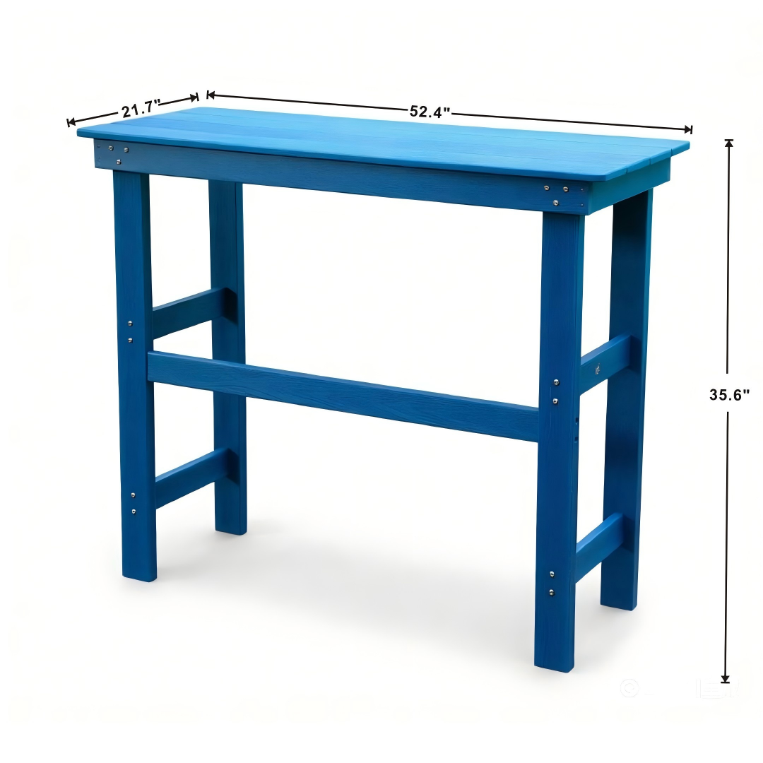 HDPE type outdoor dining and bar table is very practical. It is suitable for lawns, gardens, backyards and pool sides. Navy blue, and it is waterproof and corrosion-resistant.All Weather,