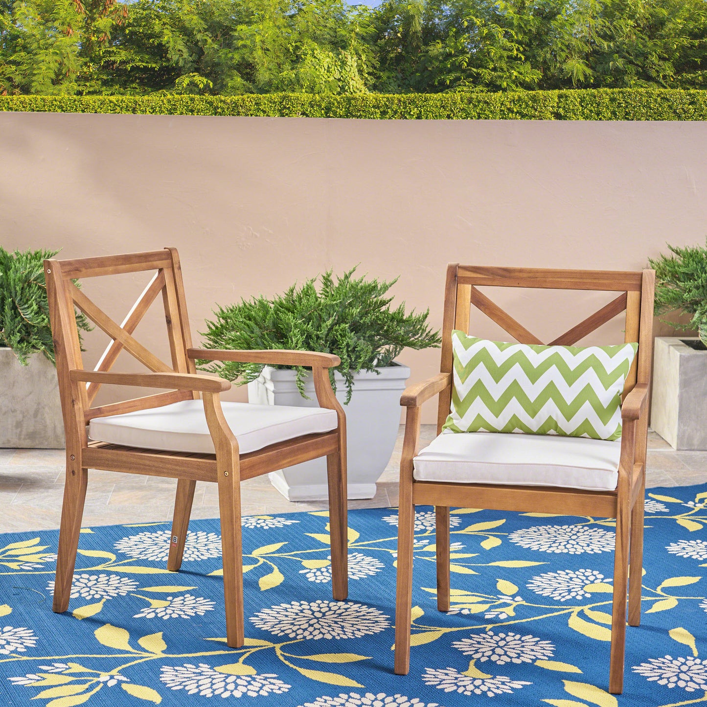 PERLA DINING CHAIR,2PCS with 2 Cream Cushions,for Backyard, Poolside, Garden