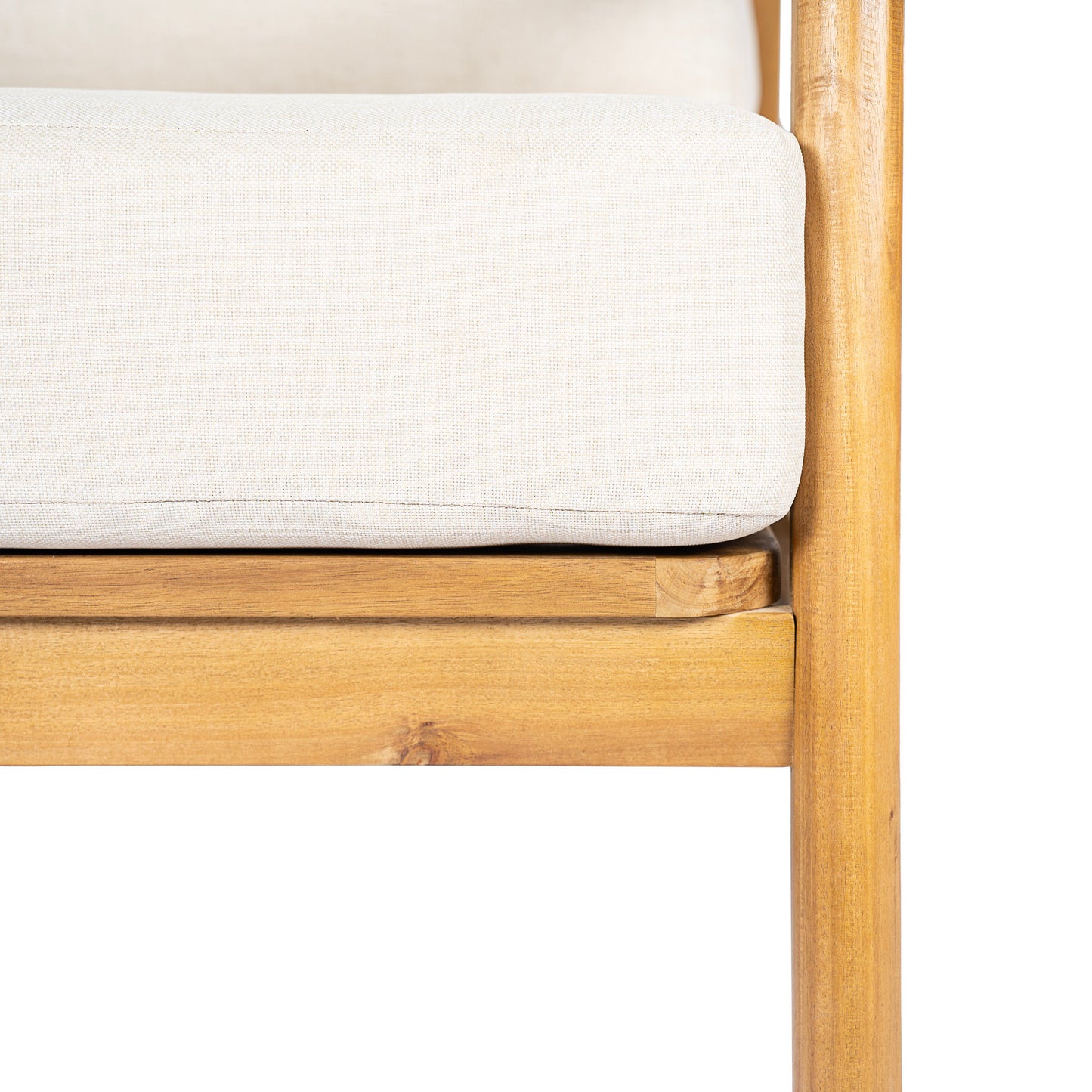 Outdoor Club Chair , Acacia Wood Frame with Rope Back Detail, Water-Repellent Beige Cushions for Patio/Backyard/Deck