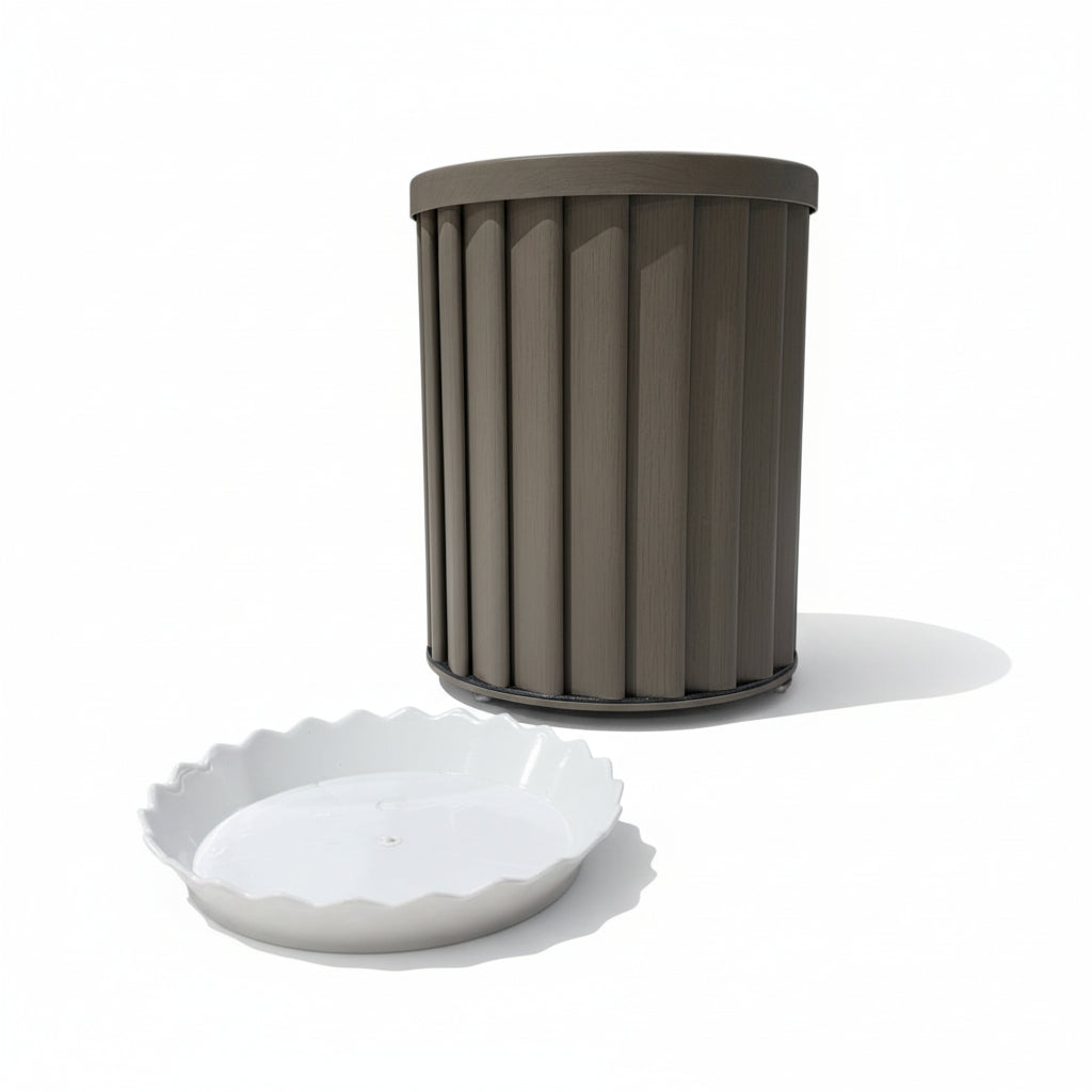 Round Strata Column Planter SM - Grey Brown