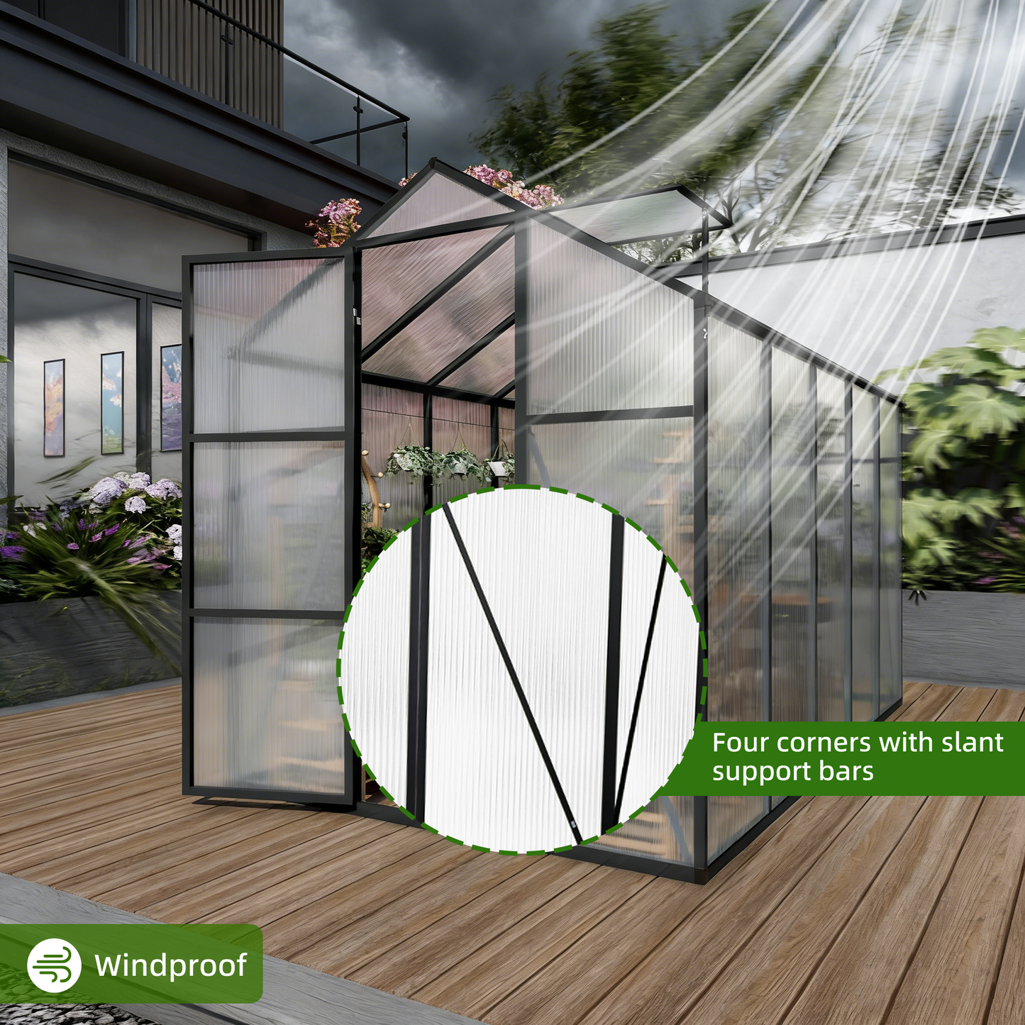 6x10FT Walk-in Outdoor Greenhouse - Polycarbonate Garden Greenhouse with Sturdy Aluminum Frame, Adjustable Vents, Lockable Door & UV Protection for Backyard