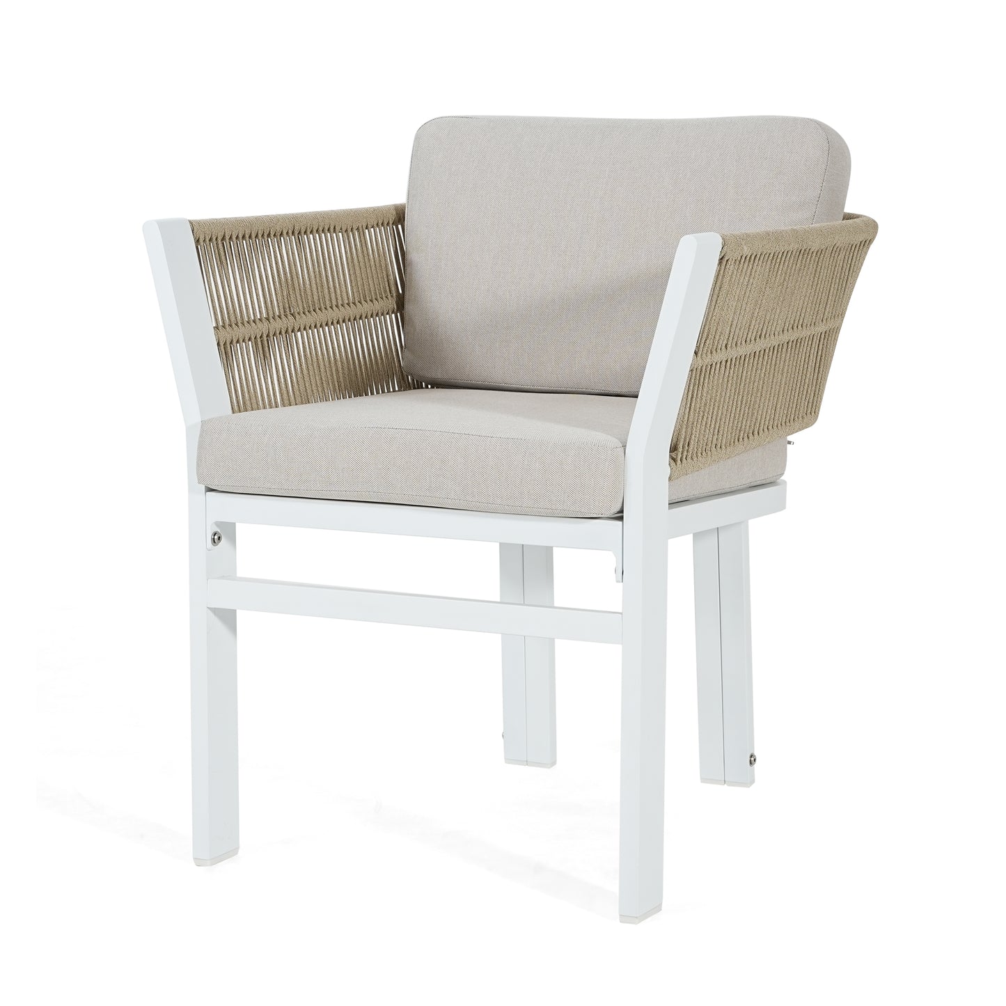 Outdoor Dining Chair Set of 2 ,White Aluminum Frame with Beige Cushion, 300lbs Capacity, All-Weather Patio Seating for Backyard, Deck & Garden