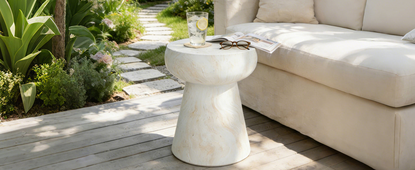 U_Style Mushroom-Shaped Design Outdoor Side Concrete Tables , Modern Geometric Pedestal End TableMulti-Functional & Decorative Coffee Table for Patio Indoor Outdoor