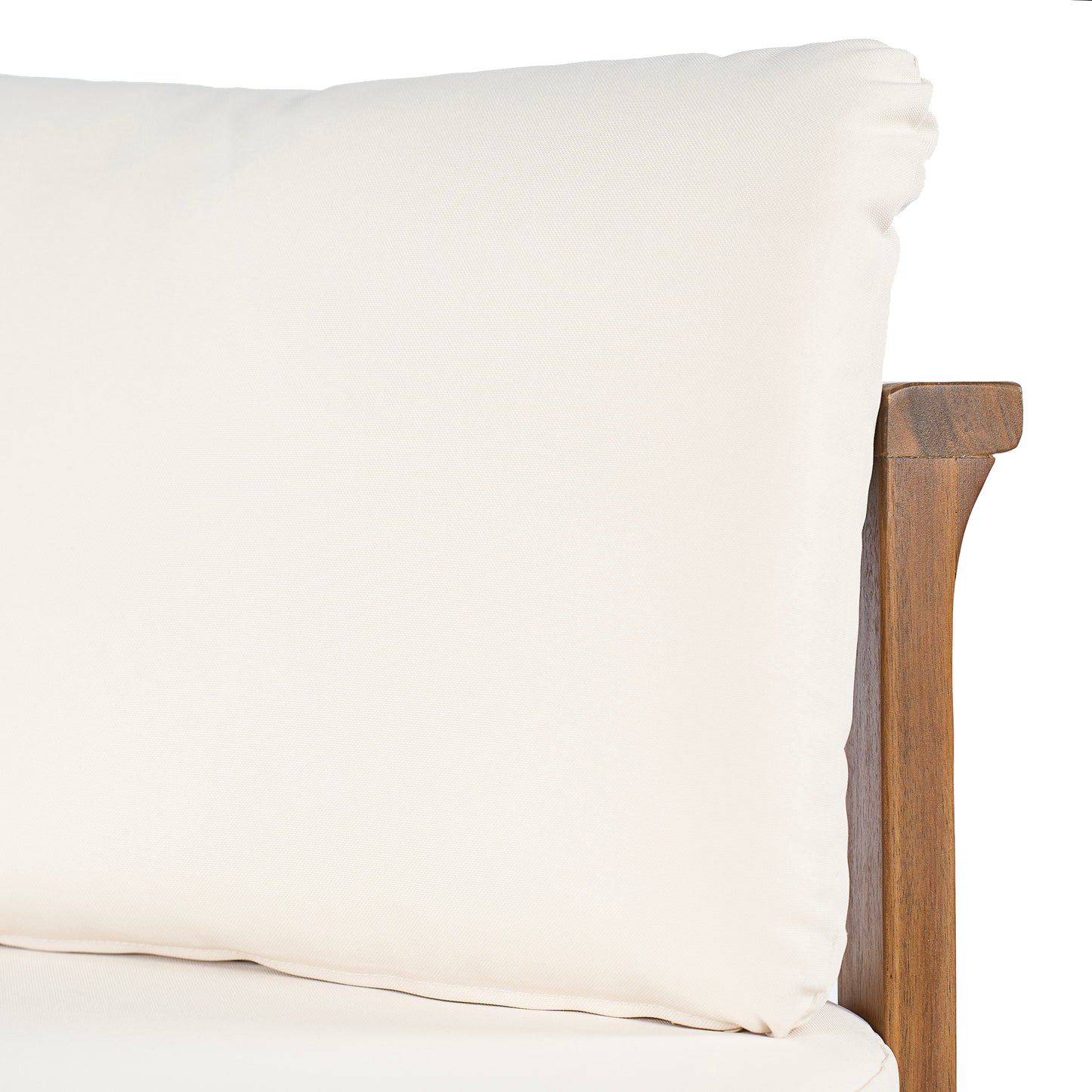 Acacia Wood Outdoor Dining Chair (Set of 2), Teak Finish Wood + Cream Cushions