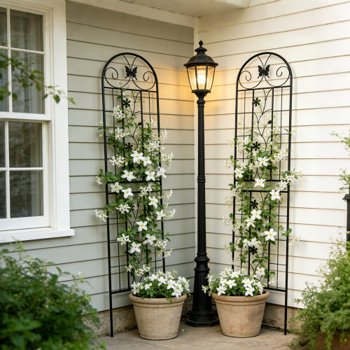 71 in. Black Powder-Coated Iron Garden Trellis for Climbing Plants Support-2-Pack Outdoor Plant Accessory