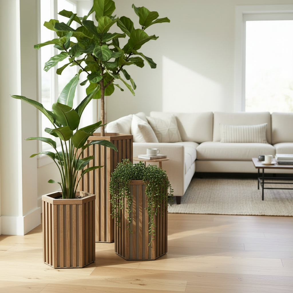 Hexagon Column Planter SM - Medium Brown