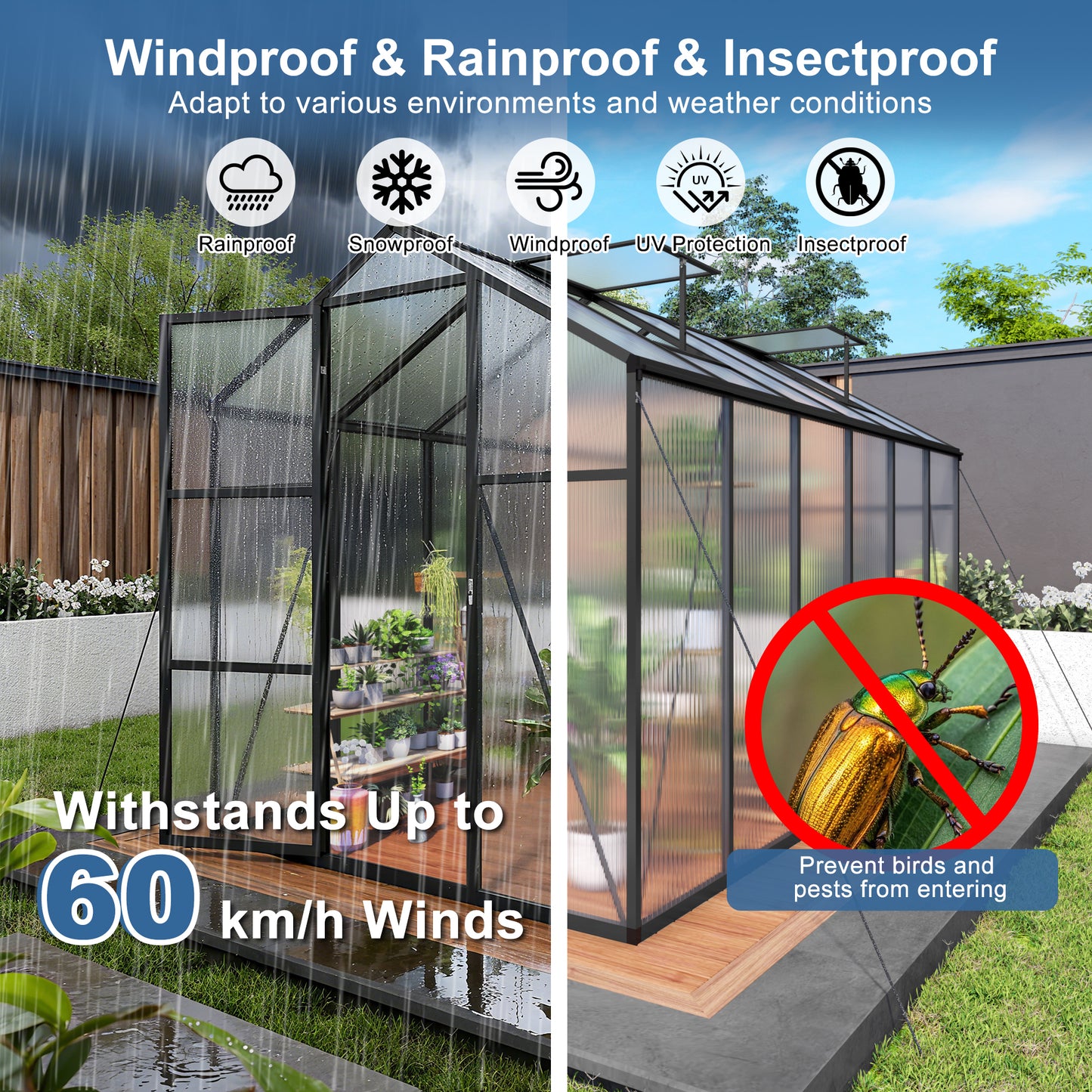 6x12FT Walk-in Outdoor Greenhouse - Polycarbonate Garden Greenhouse with Sturdy Aluminum Frame, Adjustable Vents, Lockable Door & UV Protection for Backyard