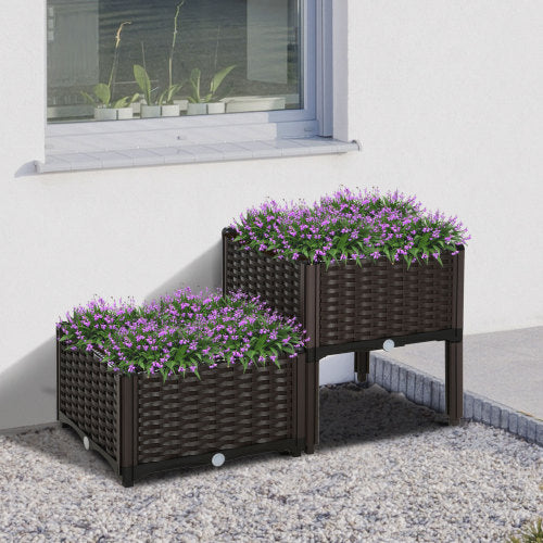 2 Pcs Raised Garden Bed with Legs, Self Watering Planter Box Raised Bed to Grow Flowers, Herbs Vegetables, Gray