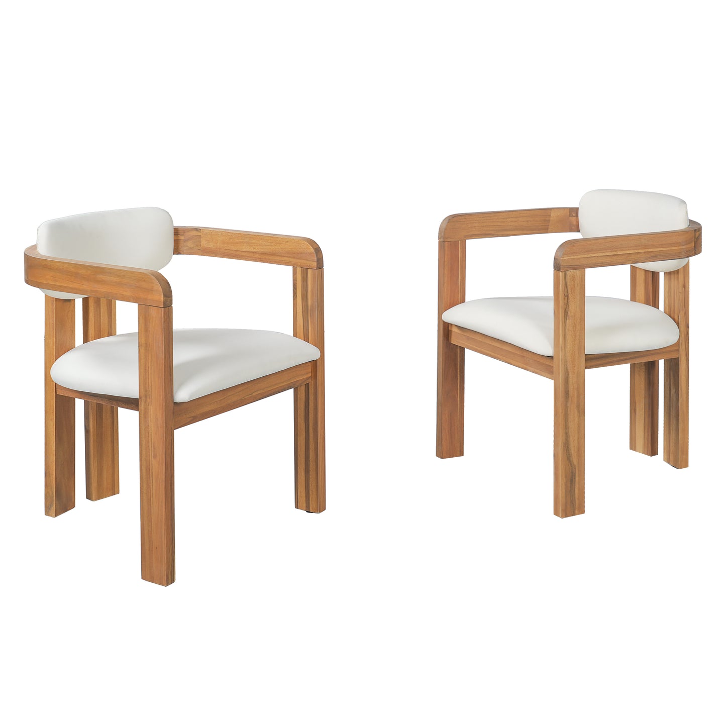 Set of 2 Outdoor Acacia Wood Dining Chairs with Cushions, Modern Solid Wood Armchairs with Weather-Resistant Upholstery for Patio, Garden, Balcony & Backyard,Beige Cushion