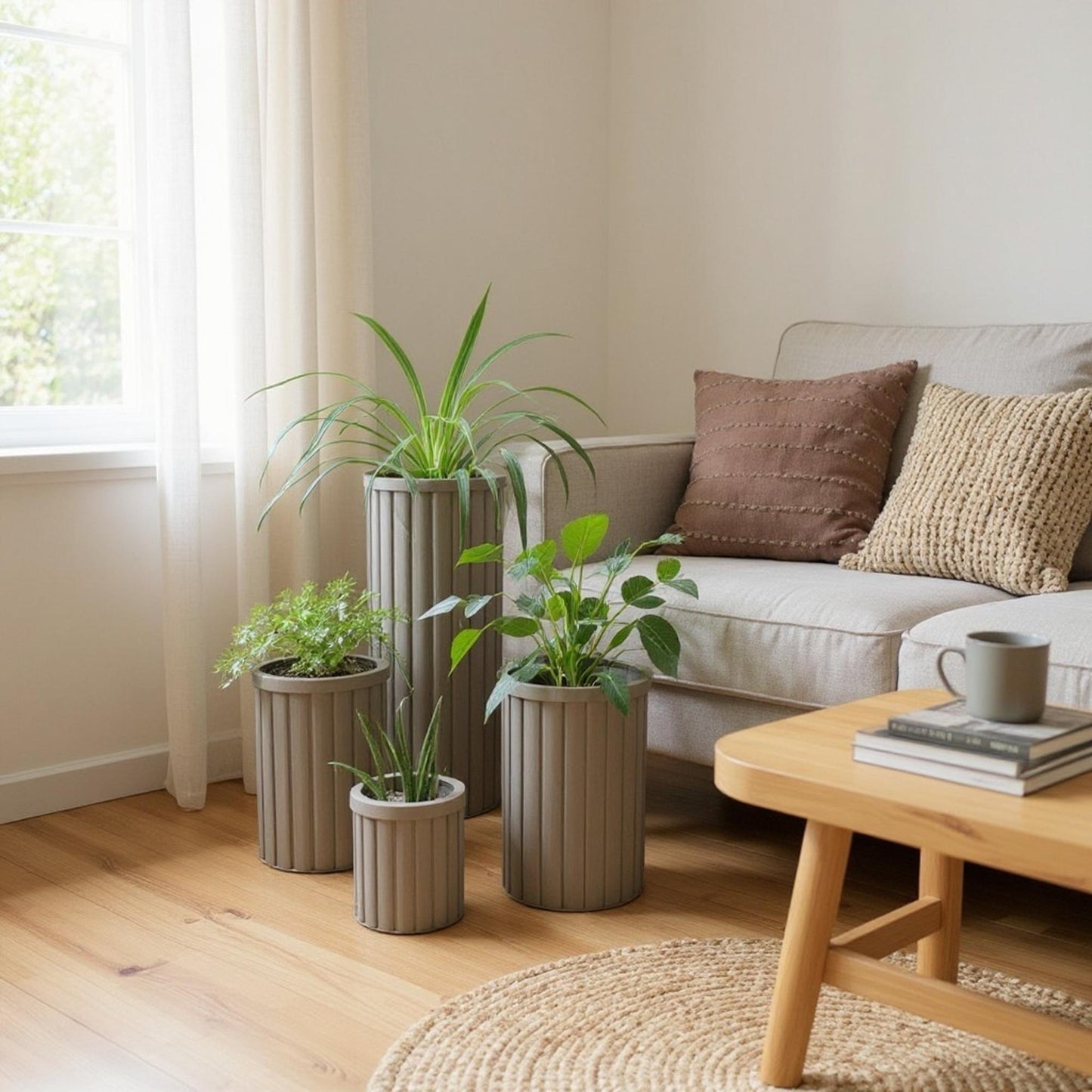 Round Strata Column Planter MD - Grey Brown