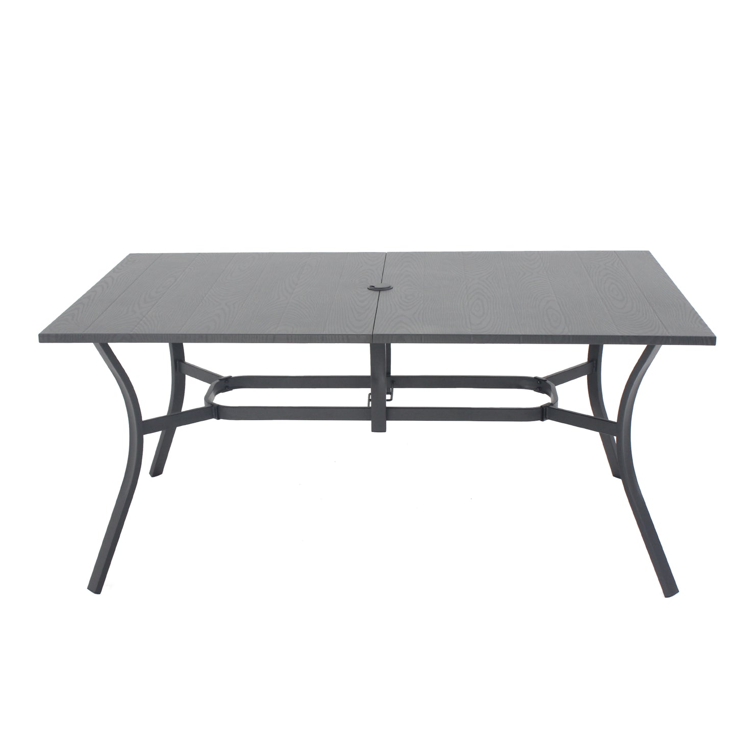 "Vintage Wood Grain Metal Table 62.99" x 37.8"" Rectangular with Umbrella Hole, Heavy-Duty Steel Frame Rust-Resistant Easy Clean, for Patio Garden Deck Dining Room Office