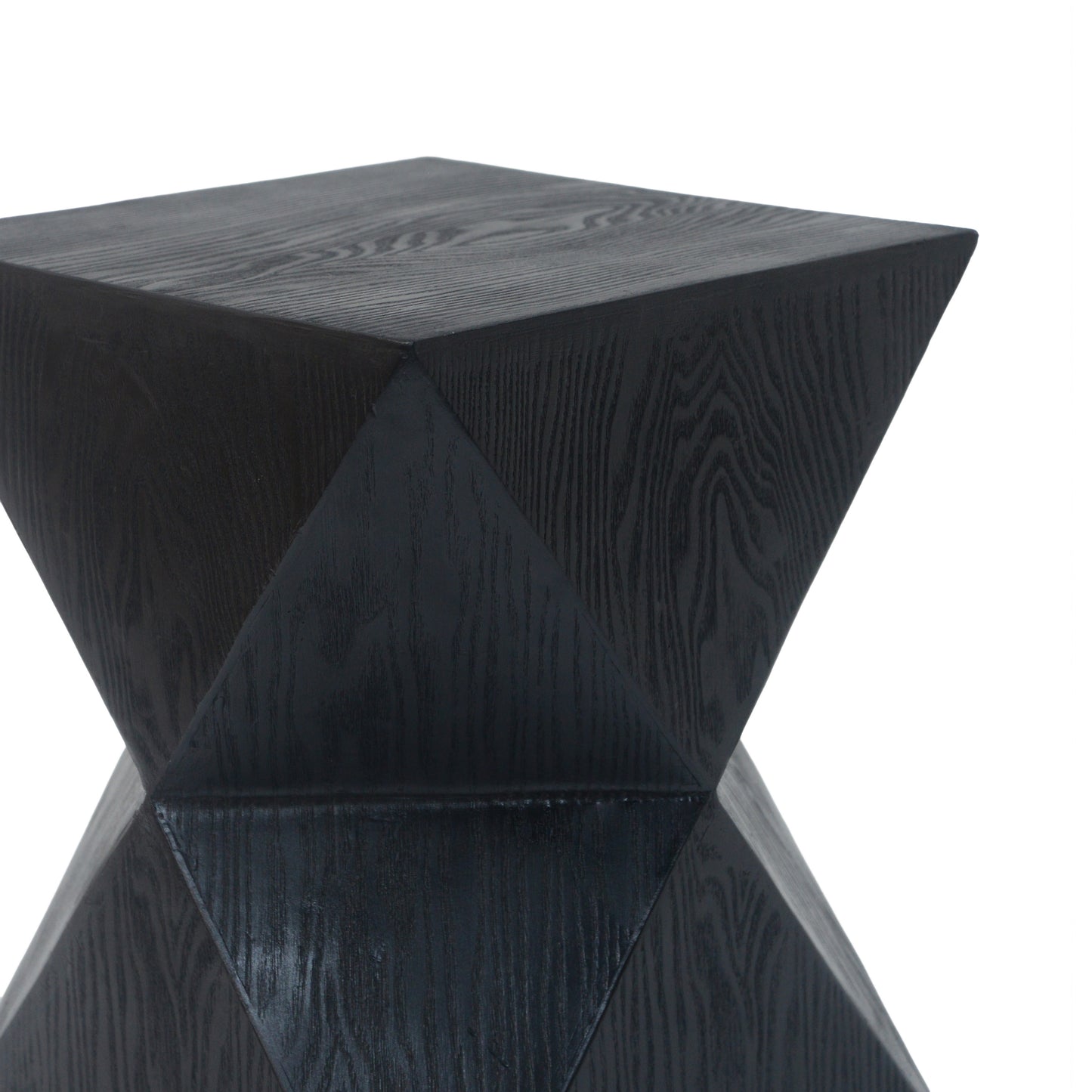 14.25" Black Prismatic Symmetry Concrete Side Table with Smooth Wood Grain Texture and Modern Prismatic Shape – Weather-Resistant Accent for Patio, Garden, or Balcony