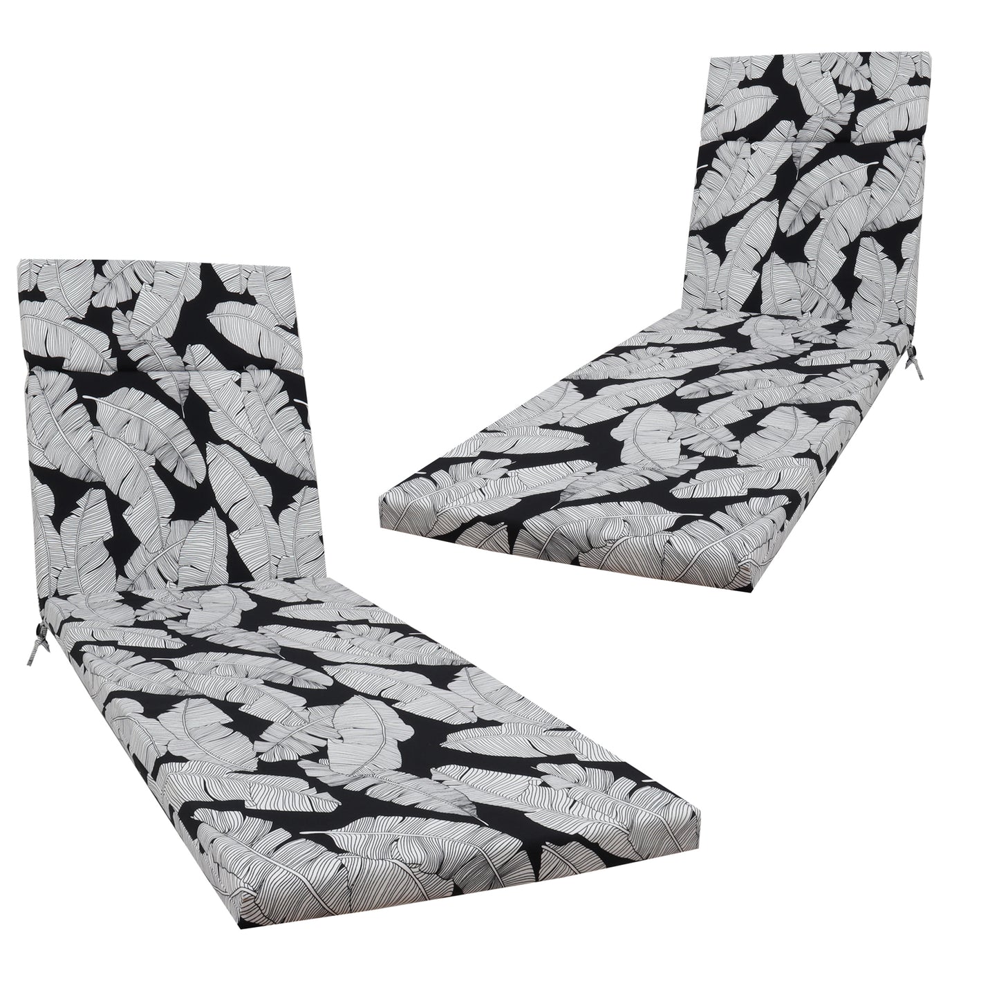 2 Pcs Set Indoor/Outdoor Chaise Lounge Chair Cushion Outdoor Furniture Cushion with Ties, Patio Seat Cushion for Lawn,Pool & Beach,75" x 22.8" x 2" (Black/Leaf)