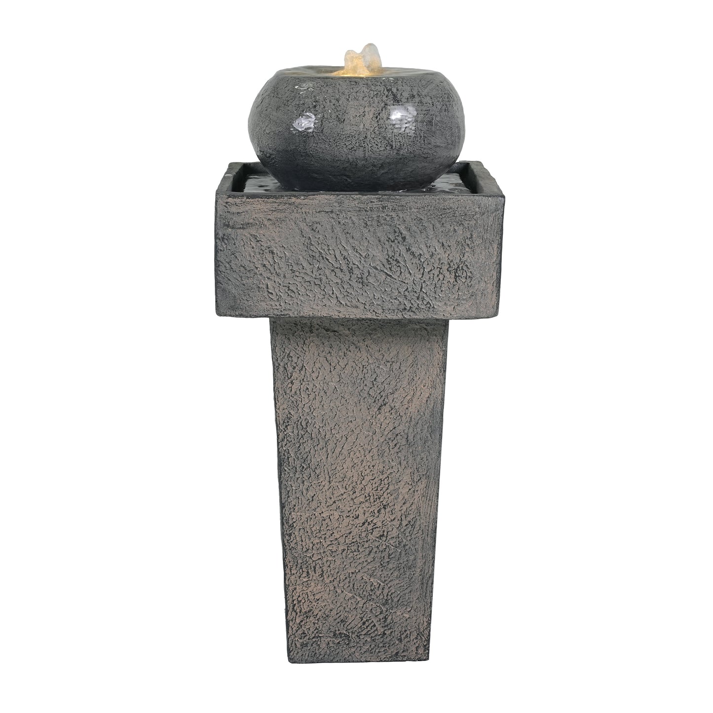 25.59"H Minimalist Concrete Column Fountain–LED-Lit Modern Outdoor Oasis, Sturdy Landscape Feature for Patio, Porch