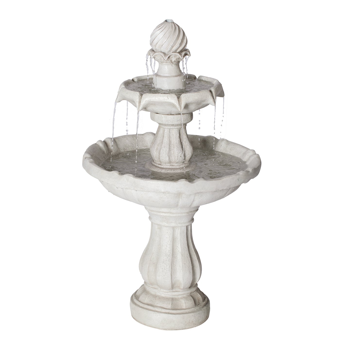 37.4"H 2-Tier White Polyresin Outdoor Water Fountain, Classic Pedestal Cascading Water Feature for Patio Garden Yard Decor