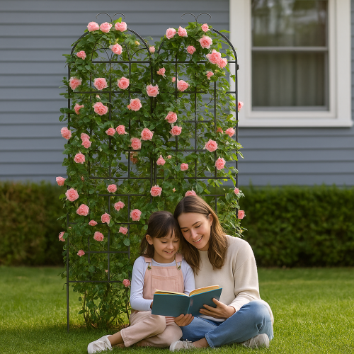 71 in. H Metal Rustproof Garden Trellis in Black, Outdoor Flower Support (2-Pack)