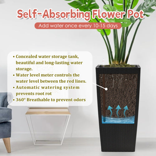 30 in. Black Outdoor Indoor Plastic with Automatic Watering System Rectangle Planter (2-Pack)