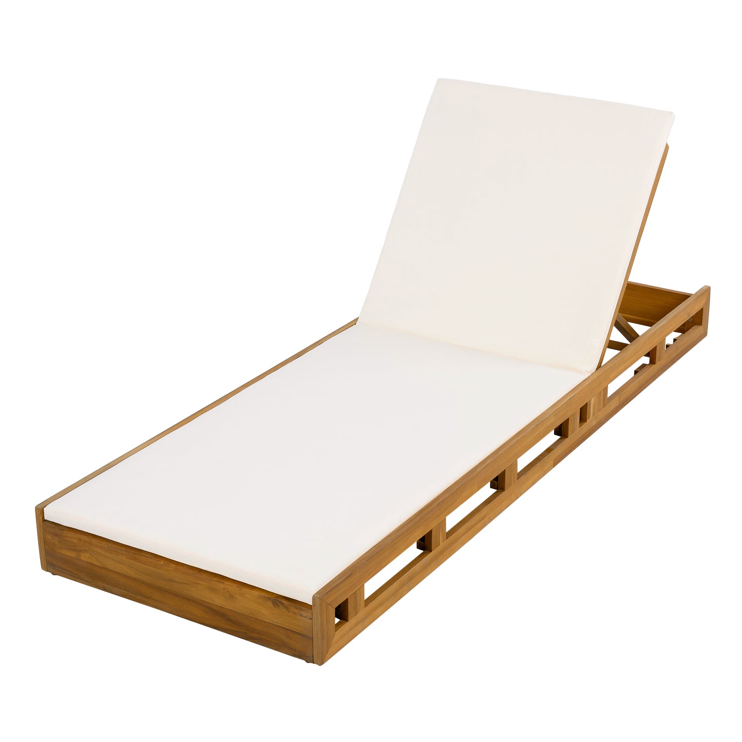 LOUNGE CHAISE SET,ACACIA WOOD WITH WATER-RESISTANT LOUNGE CUSHIONS (CREAM & 2 INCH THICK) - MATCHING DARK GREY/LEAF COCONUT VERSION AVAILABLE