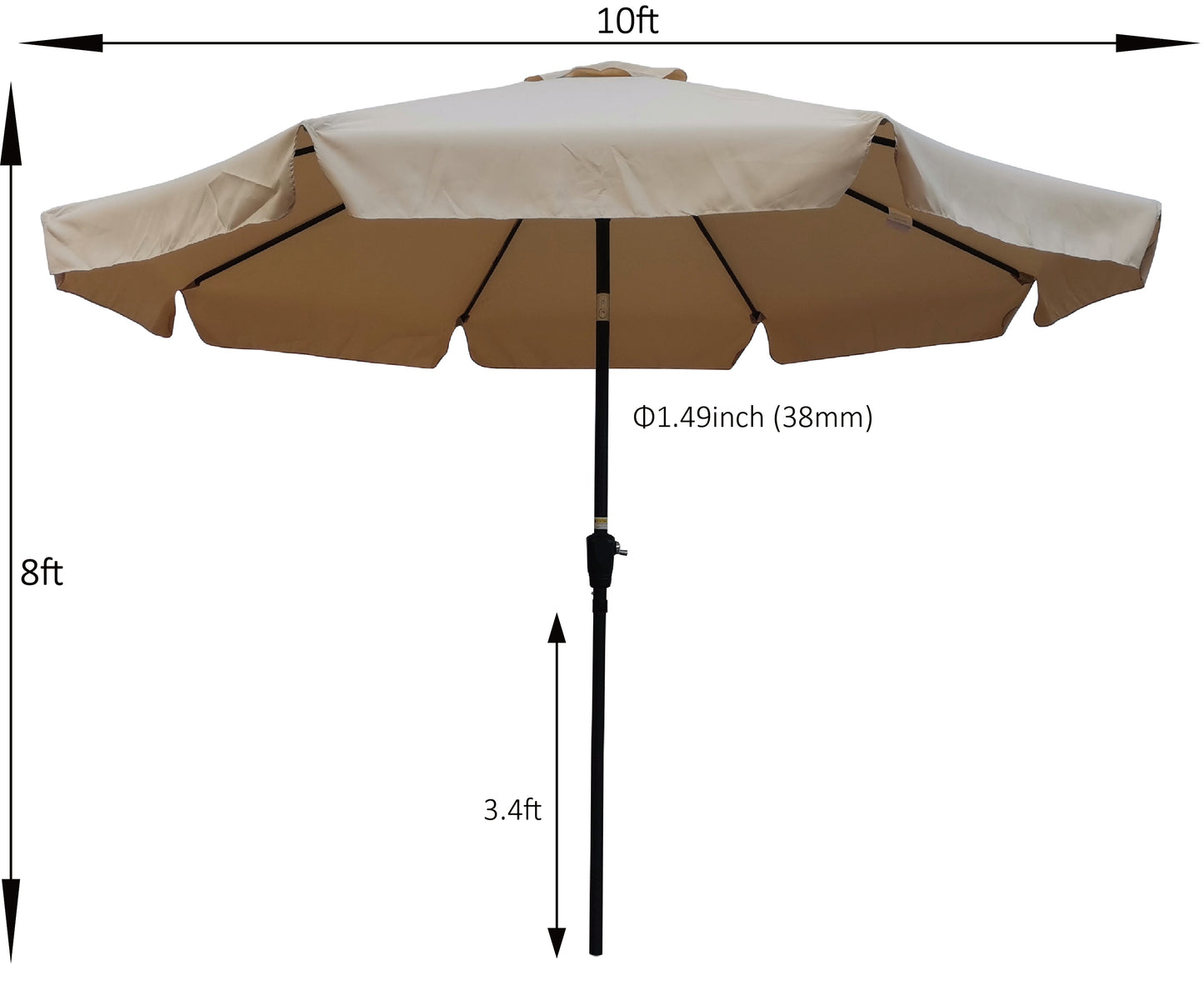 10 ft Patio Umbrella Market Table Round Umbrella Outdoor Garden with Crank and Push Button Tilt for Garden Deck Backyard Pool Shade Outside