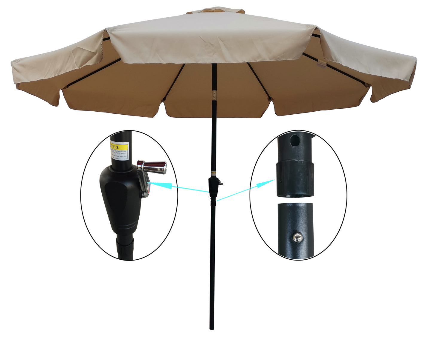 10 ft Patio Umbrella Market Table Round Umbrella Outdoor Garden with Crank and Push Button Tilt for Garden Deck Backyard Pool Shade Outside