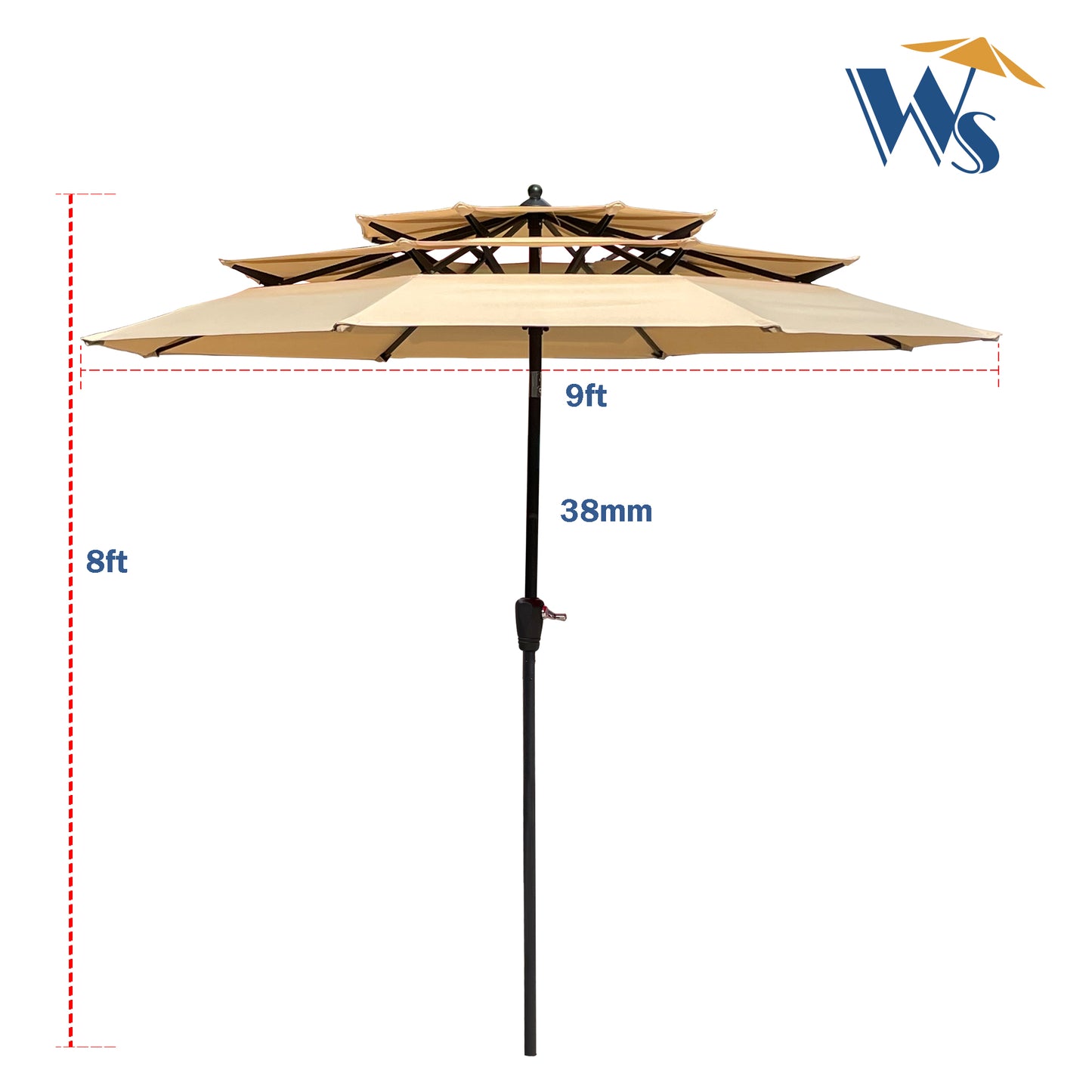 9Ft 3-Tiers Outdoor Patio  Umbrella with Crank and tilt and Wind Vents for Garden Deck  Backyard Pool Shade Outside Deck Swimming Pool