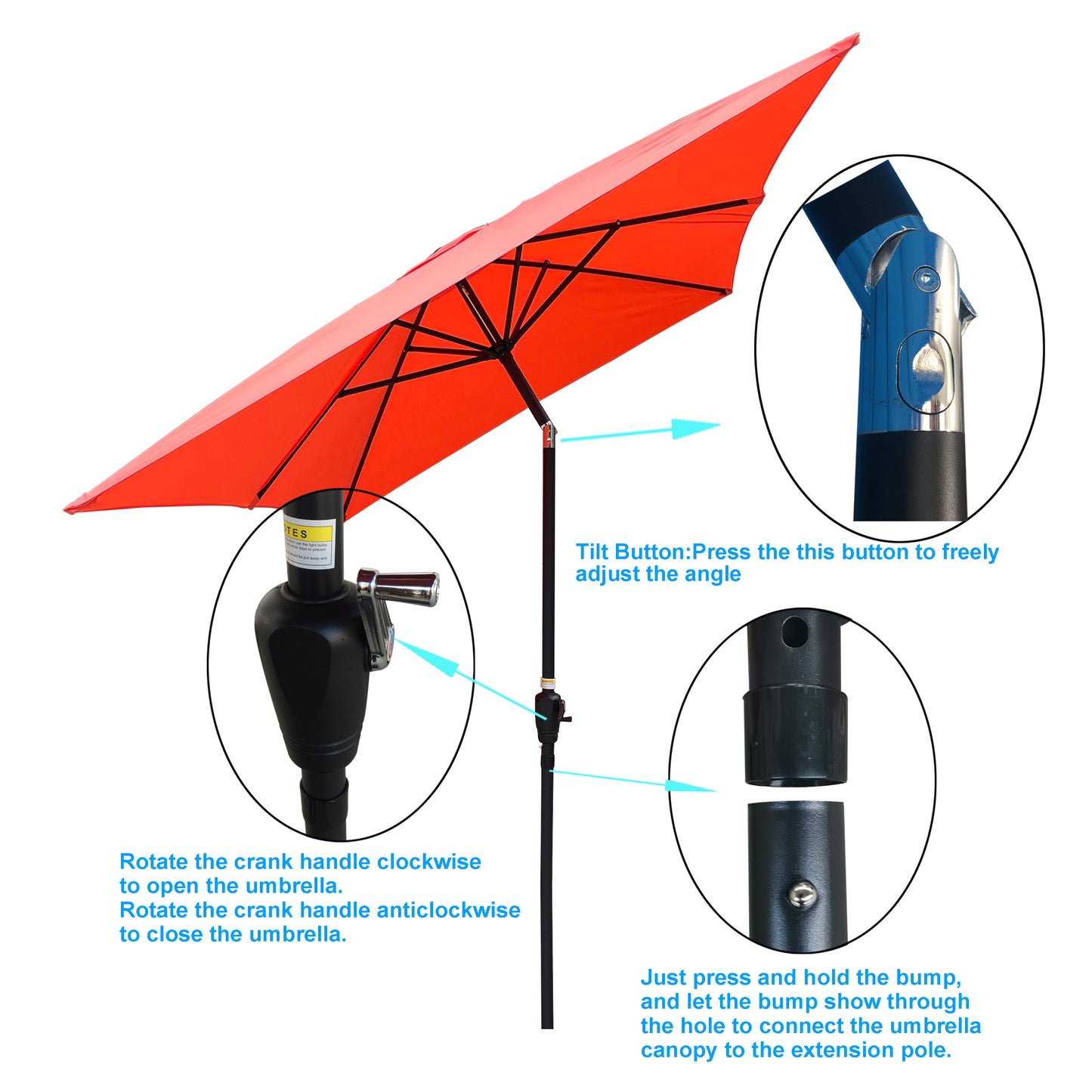 6 x 9ft  Patio Umbrella Outdoor  Waterproof Umbrella with Crank and Push Button Tilt without flap for Garden Backyard Pool  Swimming Pool Market