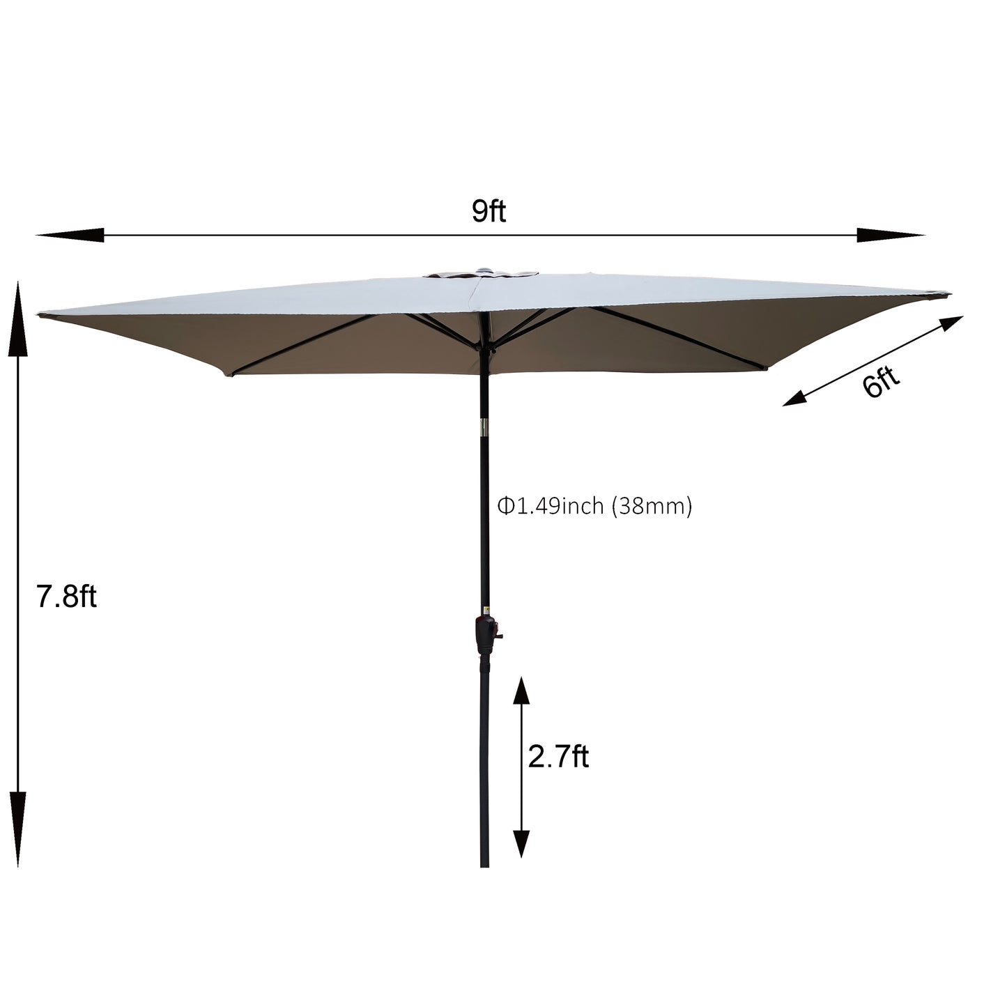 6 x 9ft  Patio Umbrella Outdoor  Waterproof Umbrella with Crank and Push Button Tilt without flap for Garden Backyard Pool  Swimming Pool Market