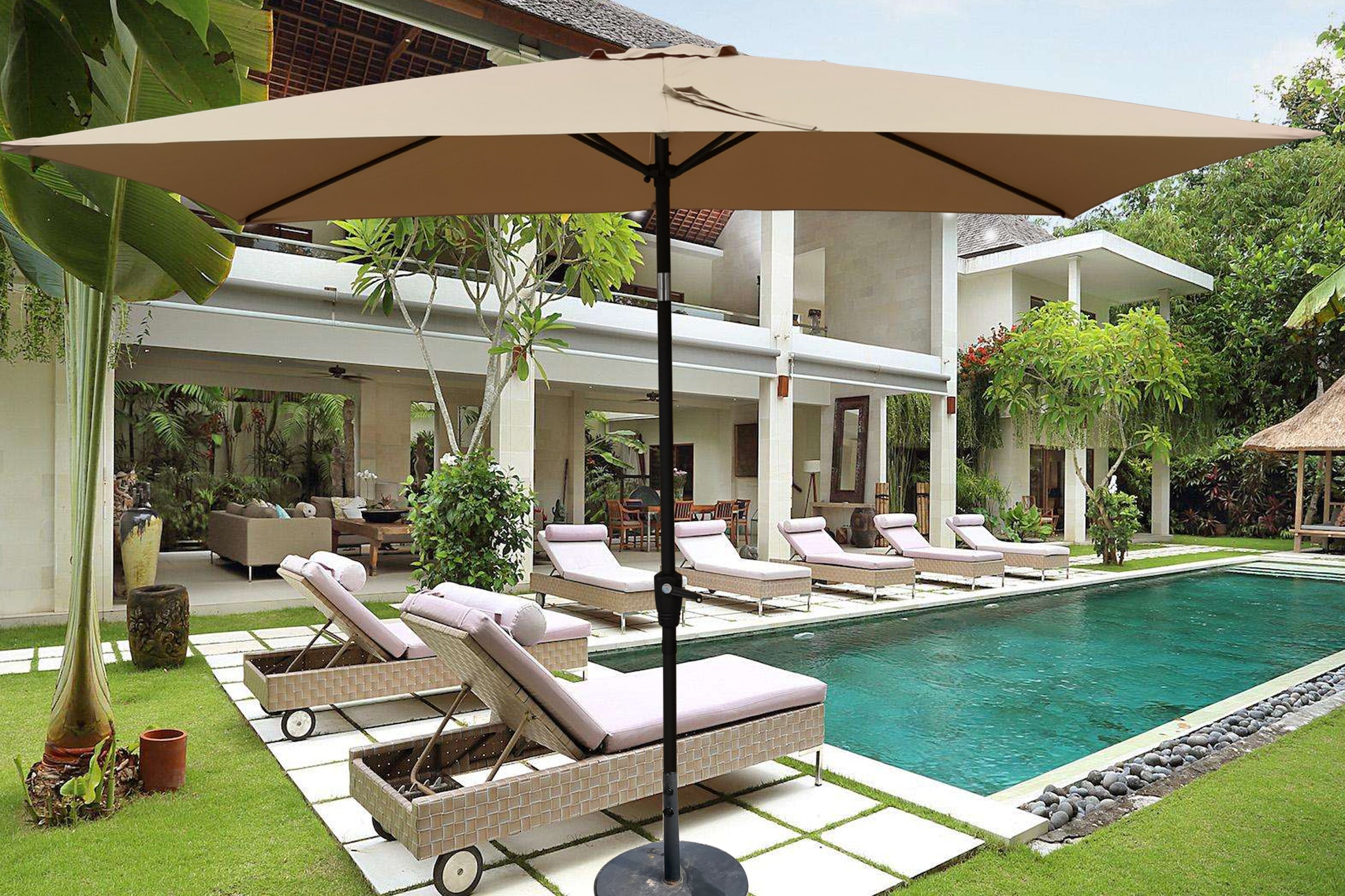 6 x 9ft  Patio Umbrella Outdoor  Waterproof Umbrella with Crank and Push Button Tilt without flap for Garden Backyard Pool  Swimming Pool Market
