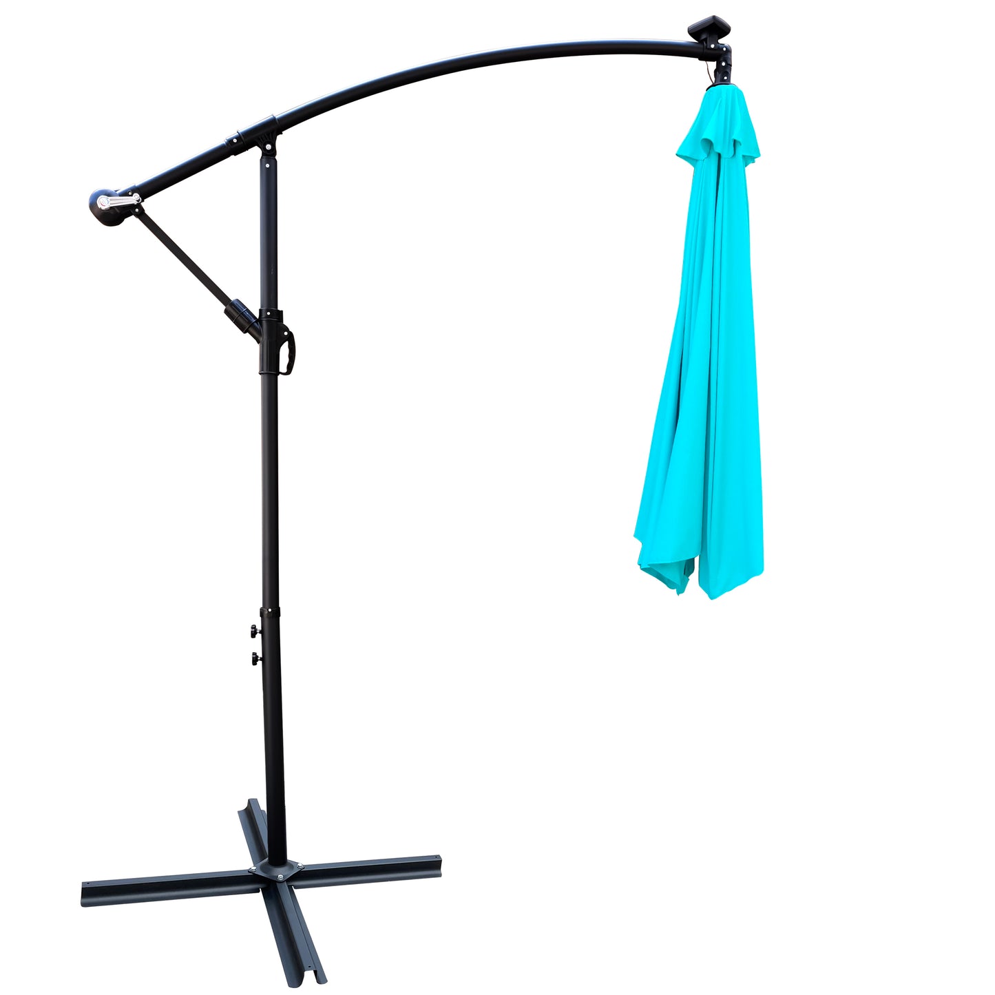10 ft Outdoor Patio Umbrella Solar Powered LED Lighted Sun Shade Market Waterproof 8 Ribs Umbrella with Crank and Cross Base for Garden Deck Backyard Pool Shade Outside Deck Swimming Pool