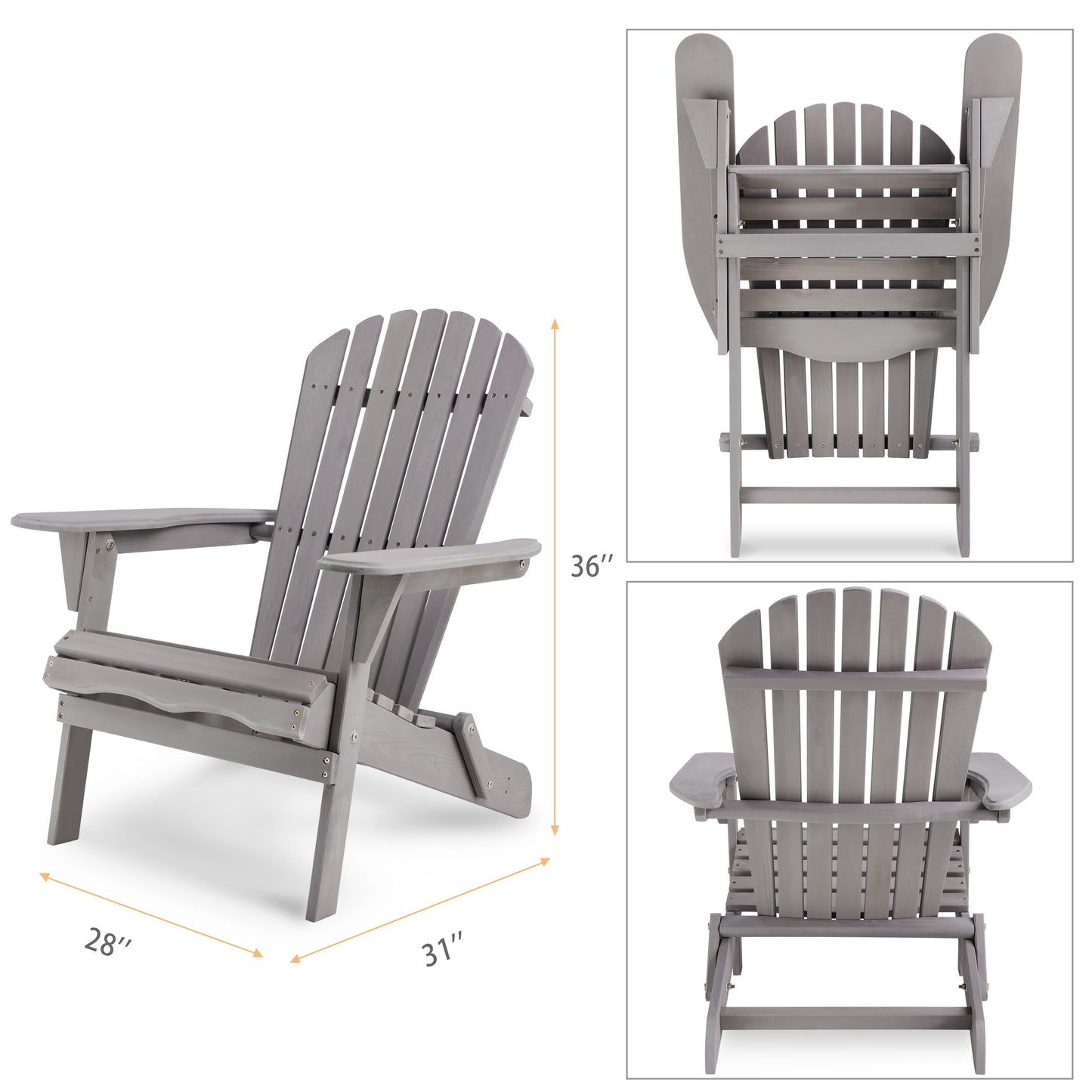 Wood Lounge Patio Chair for Garden Outdoor Wooden Folding Adirondack Chair Set of 2 Solid Wood Lounge Patio Chair for Garden, Lawn, Backyard,
