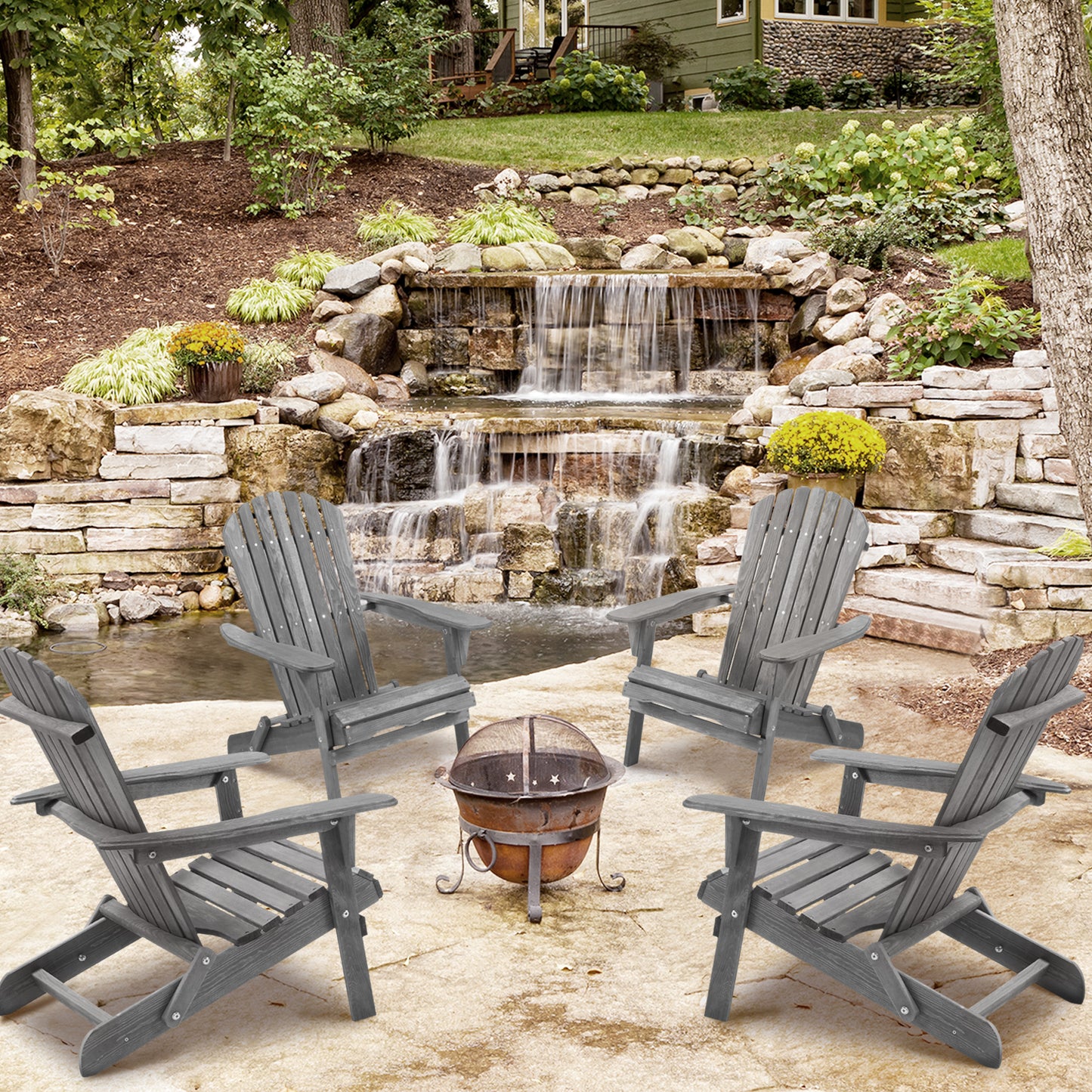 Wood Lounge Patio Chair for Garden Outdoor Wooden Folding Adirondack Chair Set of 2 Solid Wood Lounge Patio Chair for Garden, Lawn, Backyard,