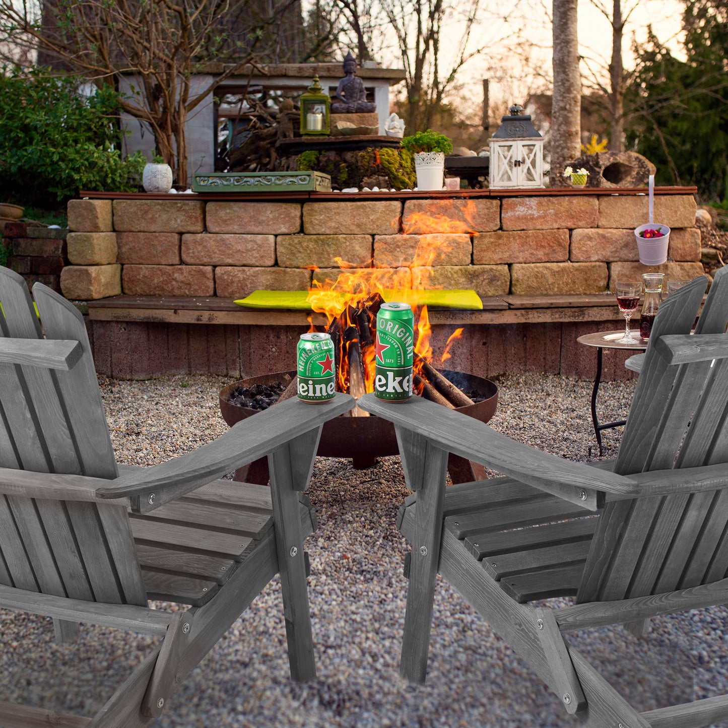 Wood Lounge Patio Chair for Garden Outdoor Wooden Folding Adirondack Chair Set of 2 Solid Wood Lounge Patio Chair for Garden, Lawn, Backyard,