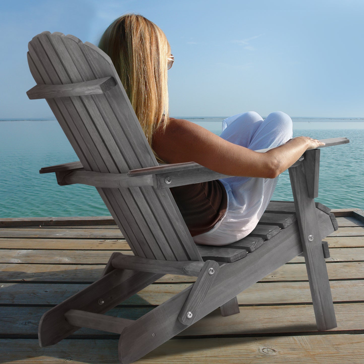 Wood Lounge Patio Chair for Garden Outdoor Wooden Folding Adirondack Chair Set of 2 Solid Wood Lounge Patio Chair for Garden, Lawn, Backyard,