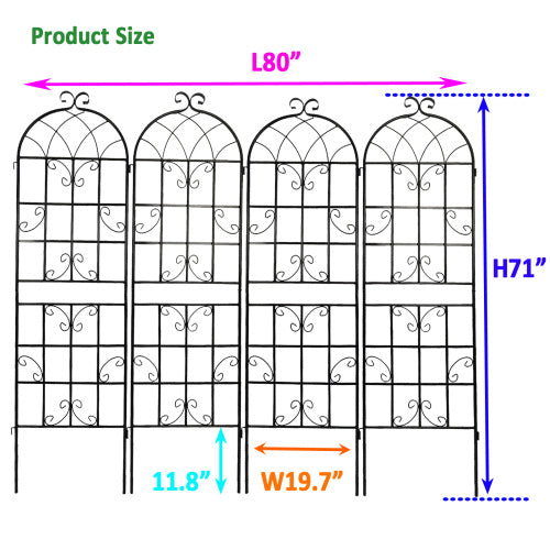 2-Pack 86.7 in. Metal Garden Trellis for Climbing Plants, Black